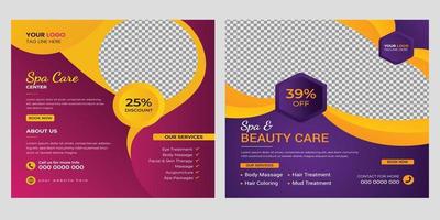 Modern spa beauty center and massage Social media post Square promotion Banner and web internet ads template design. vector