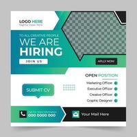 We are hiring job square social media post banner design for companies or agency. Creative job hiring web banner, poster design template vector. vector