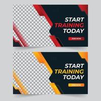 Gym fitness training exercise youtube thumbnail design for any videos and web banner template Premium Vector. Customizable Video cover photo design for social media vector