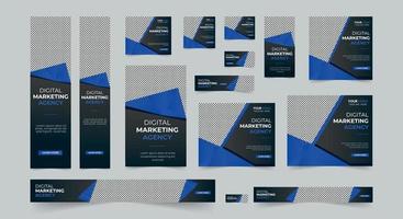 Editable modern business web banners set of standard size. Business ad banner cover header background for website design, Social media cover ads banner template. vector