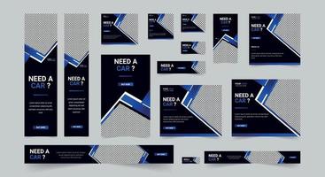 Editable modern car web banners set of standard size. Business ad banner cover header background for website design, Social media cover ads banner template. vector