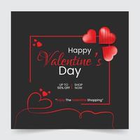 Stylish Valentine's day social media squire banner and web ads design. Red and pink background with love line frame illustration. vector