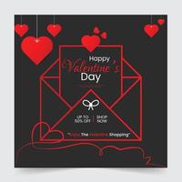 Stylish Valentine's day social media squire banner and web ads design. Red and pink background with love line frame illustration. vector