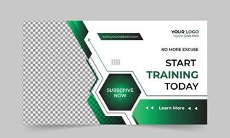 Gym fitness training exercise youtube thumbnail design for any videos and web banner template Premium Vector. Customizable Video cover photo design for social media vector