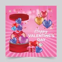 Stylish Valentine's day social media squire banner and web ads design. Red and pink background with love line frame illustration. vector