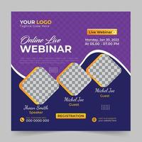 Trendy digital marketing live webinar social media post suqire banner design. Modern conference webinar social media ads template. vector