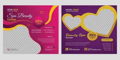 Modern spa beauty center and massage Social media post Square promotion Banner and web internet ads template design. vector