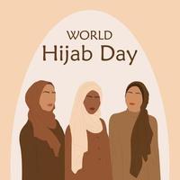 World Hijab Day. Muslim girls in hijab. Vector illustration.