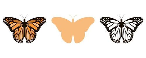 mariposa monarca mariposa amarilla mosca silueta. ilustración vectorial vector