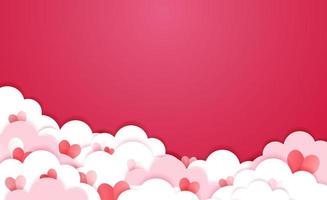 plantilla de cupón o encabezado de feliz día de san valentín con corazones y nubes. vector