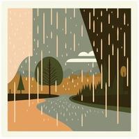 natural landscape with river during a rain vector