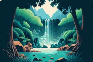 river with waterfall in natural jungle environment vector