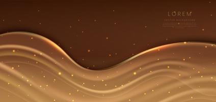 Luxury gold curved lines on dark brown background with golden line and lighting effect sparkle. vector