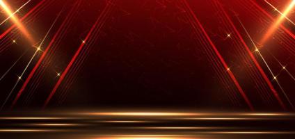 Elegant golden scene diagonal glowing with lighting effect sparkle on red background. Template premium award design. vector