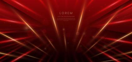 Abstract red elegant background with gold lighting effect sparkle and bokeh with copy space for text. Luxury design style. vector