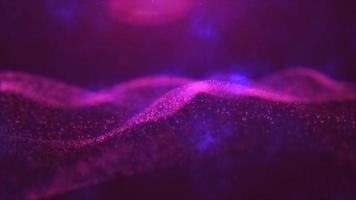 Abstract purple waves from particles and energy magic dots with glow and blur effect, abstract background. Video 4k, motion design