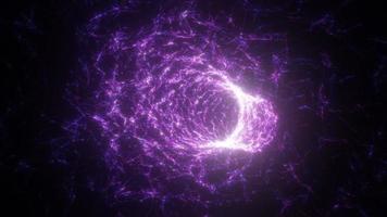 Abstract purple tunnel swirling from lines and particles of triangles glowing futuristic hi-tech with a blur effect on a dark background. Abstract background. Video in high quality 4k, motion design