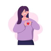 mujer feliz con amor ilustración de estilo plano vector