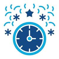 icono de dos colores de glifo de reloj de año nuevo vector