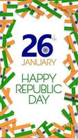 Happy Republic Day of India, Indian 3D Flags Falling from All Edges, 26th January, Vertical 3D Rendering video