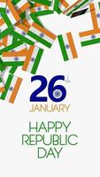 feliz día de la república de la india, caída de la bandera 3d india, 26 de enero, representación 3d vertical video