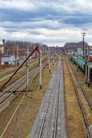 Photography to theme railway track after passing train on railroad photo