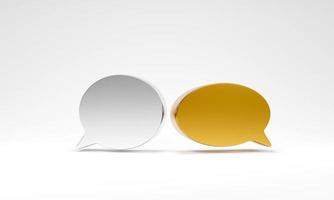 burbujas de discurso de oro y plata sobre fondo blanco. burbujas de texto en blanco para el diseño de negocios. foto