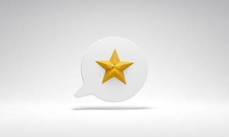 Best star rating in golden premium white speech box. Concept of upgrading rating symbols, business satisfaction quality marks, and customer experience reviews. 3D render illustration photo