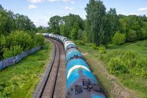 Fuel train, rolling stock with petrochemical tanks. Export photo