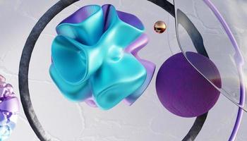 Flying abstract figures. Cloth fabric gradient waves abstract background. Iridescent glass wavy surface. Liquid surface, ripples, reflections. 3d render illustration. photo