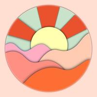 Abstract Sun Paper Cut Background With Simple Shapes. Modern Illustration For Concept Design. Realistic 3D Layered Object photo