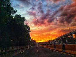 Jakarta, Indonesia in July 2022. Dusk on the road in Jakarta, where the traffic is quite congested because it coincides with work hours. photo