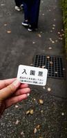 Tokyo, Japan in July 2019. A woman's hand holds an Admission Ticket to enter Shinjuku Gyoen National Garden photo