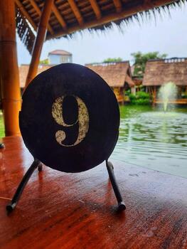 The table number with the number listed is nine. photo