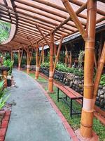 A typical Sundanese saung made of bamboo in a garden belonging to a Sundanese restaurant. photo