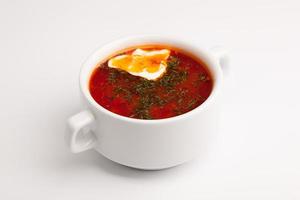 beautiful  photo close-up menu of fresh delicious Ukrainian borsch