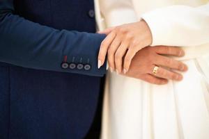 close-up of a loving couple holding hands, a symbol of love. photo