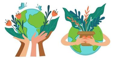 Planet earth and nature preservation conservation vector