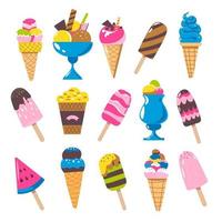 Ice cream variety of products, sweets dessert vector