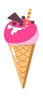 Strawberry ice cream and chocolate in cone dessert vector