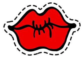 Kissing lips, romantic feelings sticker or icon vector