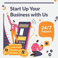 Start up your business with us, support and help vector