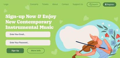 Sing up now and enjoy new instrumental music web vector