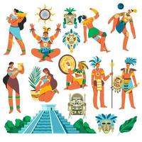 civilización maya, gente y tótems, ciudadela vector