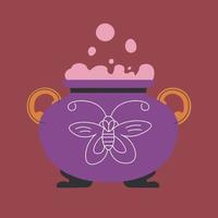 Magic potion brewing in cauldron, enchantment vector