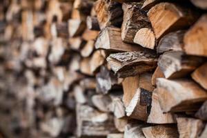 beautifully stacked firewood, natural wood for burning in the furnace photo