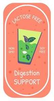 Lactose and soy free, digestion support food label vector