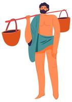 Ancient male character carrying bucket with water vector