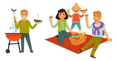Picnic and barbeque outdoors, family gathering vector