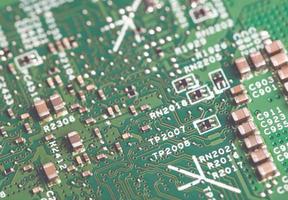 Close up of electronic components on the motherboard, microprocessor chip photo